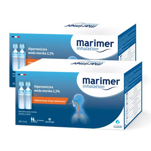 Miniaturka artykułu - Zestaw Marimer Inhalation Hipertoniczna woda morska 2,2%, 60 amp. x 5 ml