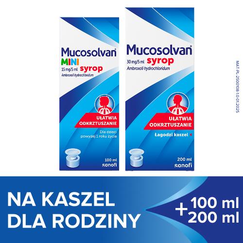 Miniaturka artykułu - Zestaw MUCOSOLVAN Syrop, 200ml + MUCOSOLVAN Mini Syrop, 100ml