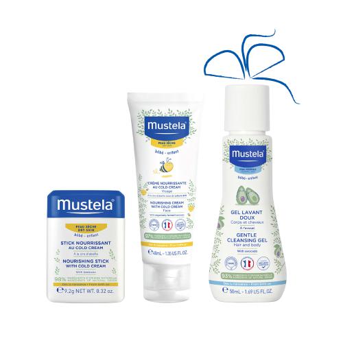 Miniaturka artykułu - Zestaw MUSTELA Krem odżywczy z Cold Cream, 40ml + Sztyft z Cold Cream, 9,2g +  Delikatny żel do mycia, 50ml
