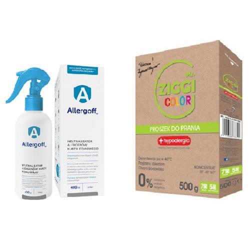 Miniaturka artykułu - Zestaw na roztocza: Allergoff neutralizator alergenów kurzu domowego spray, 400ml + MR. ZIGGI proszek do prania i dezynfekcji COLOR, 500g