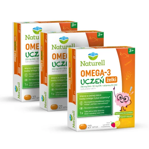 Miniaturka artykułu - Zestaw NATURELL Omega-3 Uczeń żelki, 3 x 27 szt.