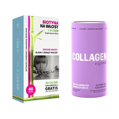Miniaturka artykułu - Zestaw NOBLE HEALTH Collagen Kolagen w żelkach dla dorosłych, 300g + Biotyna na włosy + Krzem, 40 tabletek