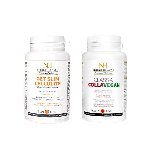 Miniaturka artykułu - Zestaw NOBLE HEALTH Get Slim Cellulite, 30 kaps. + Class A CollaVEGAN, 60 kaps.