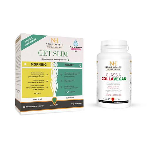 Miniaturka artykułu - Zestaw NOBLE HEALTH Get Slim Morning & Night, 90 tabl. + Class A CollaVEGAN zdrowe włosy sk&oacute;ra i paznokcie, 60 kapsułek