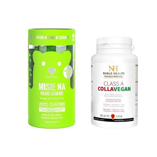 Miniaturka artykułu - Zestaw NOBLE HEALTH Misie na fajne ciałko, 300g + Class A CollaVEGAN, 60 kaps.