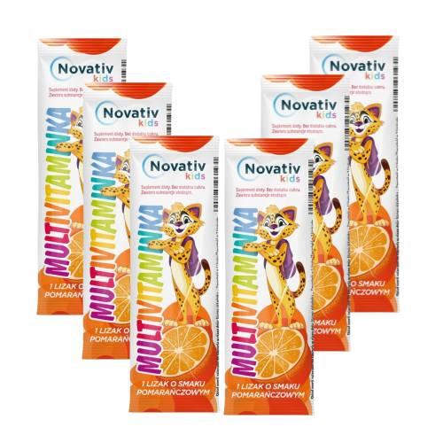 Miniaturka artykułu - Zestaw Novativ Kids Lizak Multivitaminka smak pomarańczowy, 6 szt.