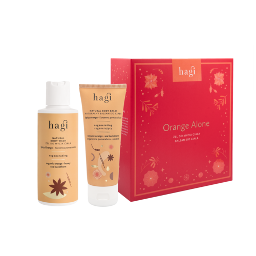 Miniaturka artykułu - HAGI Zestaw Orange Alone Korzenna pomarańcza Naturalny balsam regenerujący do ciała, 75ml + Naturalny regenerujący żel do mycia ciała, 150ml