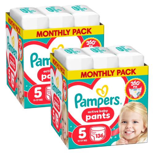 Zdjęcie produktu - Zestaw Pampers Active Baby Pants 5 Pieluchomajtki dla dzieci, 2 x 136 szt.