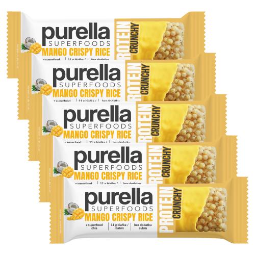 Miniaturka artykułu - Zestaw PURELLA Protein Crunchy Mango Crispy Rice Baton białkowy, 5 x 45 g