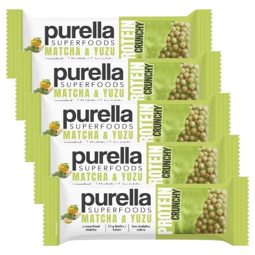 Miniaturka artykułu - Zestaw PURELLA Protein Crunchy Matcha & Yuzu Baton białkowy, 5 x 45 g