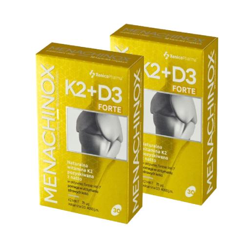 Miniaturka artykułu - Zestaw suplement&oacute;w Menachinox K2+D3 4000 Forte, 2x30 kapsułek