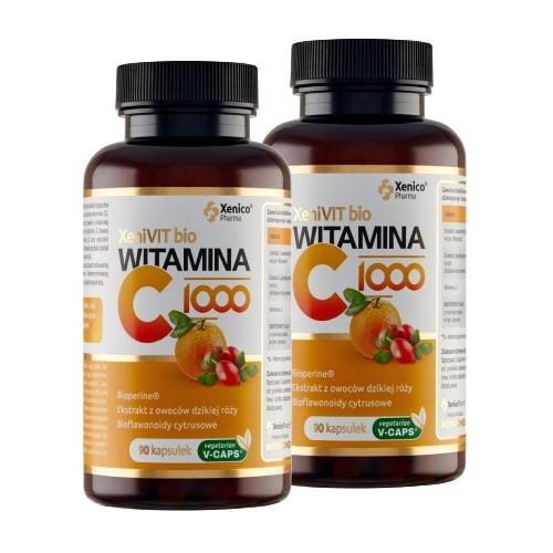 Miniaturka artykułu - Zestaw suplement&oacute;w XeniVIT bio Witamina C 1000, 2x90 kapsułek