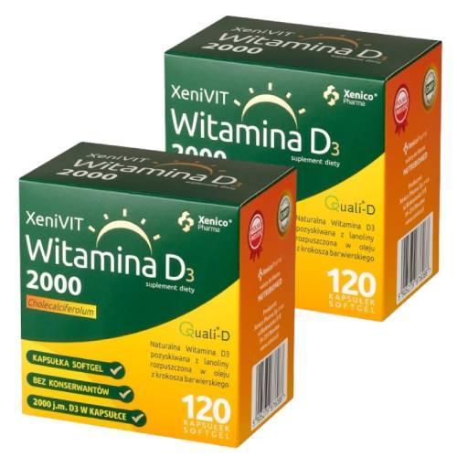 Miniaturka artykułu - Zestaw suplement&oacute;w XeniVIT Witamina D 2000, 2x 120 kapsułek