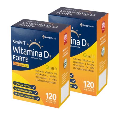 Miniaturka artykułu - Zestaw suplement&oacute;w XeniVIT Witamina D3 4000 Forte, 2x120 kapsułek