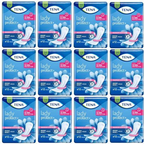 Miniaturka artykułu - Zestaw TENA LADY PROTECT+ MAXI Wkładki anatomiczne, 12 sztuk x 12 opakowań