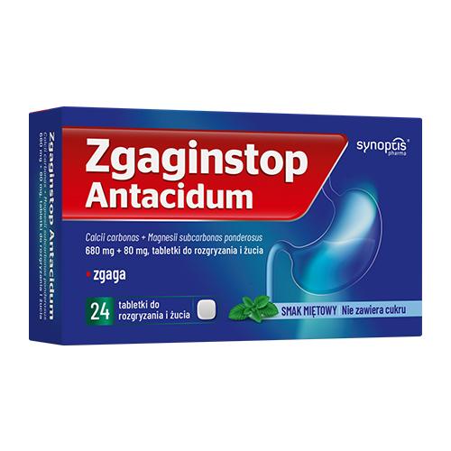 Miniaturka artykułu - Zgaginstop Antacidum, 680 mg + 80 mg, 24 tabletek do rozgryzania i żucia