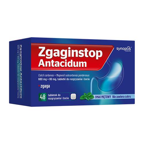 Miniaturka artykułu - Zgaginstop Antacidum, 680 mg + 80 mg, 48 tabletek do rozgryzania i żucia