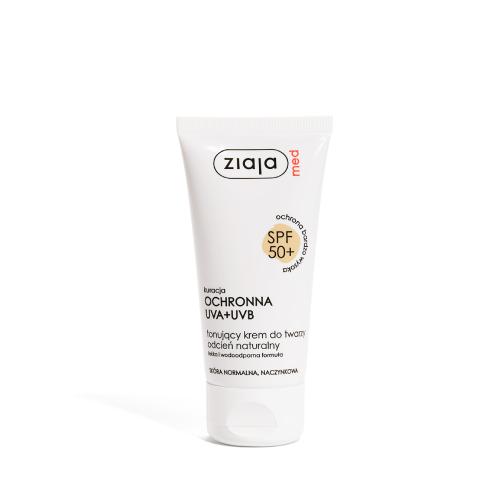 Miniaturka artykułu - ZIAJA MED OCHRONNA UVA+UVB krem tonujący do twarzy SPF50+ naturalny, 50ml