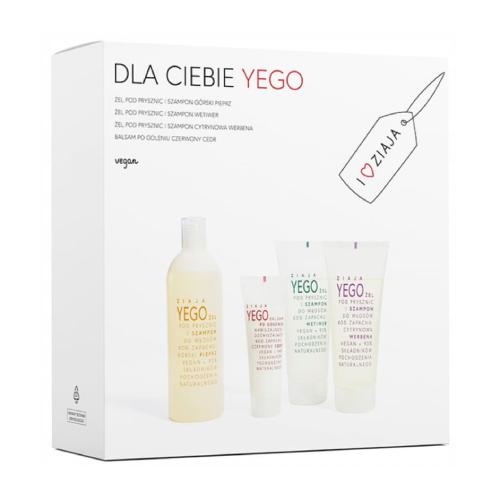 Miniaturka artykułu - ZIAJA YEGO Zestaw prezentowy: 3 x Żel pod prysznic i szampon (G&oacute;rski pieprz 400ml + Wetiwer 200ml + Cytrynowa werbena 200ml) + Balsam po goleniu Czerwony cedr 80ml