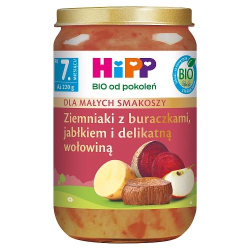 Miniaturka artykułu - HiPP BIO Ziemniaki z buraczkami jabłkiem delikatną wołowiną po 7. miesiącu, 220 g