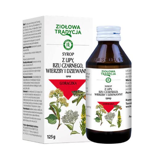 Miniaturka artykułu - Ziołowa Tradycja Syrop z lipy, bzu czarnego, wierzby i dziewanny, 125g
