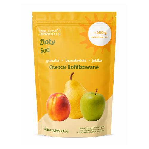 Miniaturka artykułu - Złoty Sad Owoce liofilizowane gruszka, brzoskwinia, jabłko, 60 g