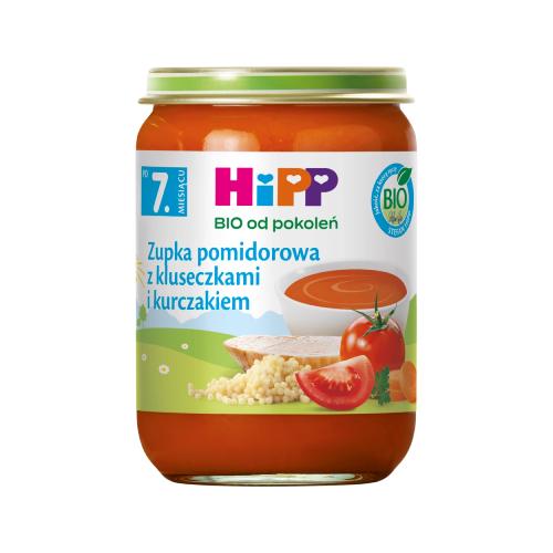 Miniaturka artykułu - HiPP BIO Zupka pomidorowa z kluseczkami i kurczakiem po 7. miesiącu, 190 g